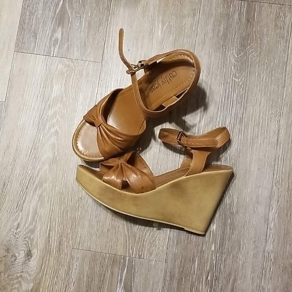 Brown platform wedge sandals